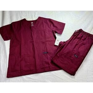 Dagacci Unisex Burgundy Wine Medical Scrubs Uniform Shirt & Pants Set Sz Small